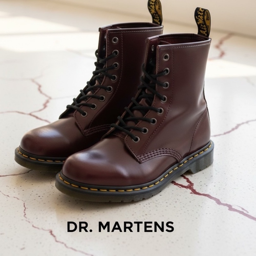 Dr. Martens 1460 Vegan Burgundy Felix Rub Off Lace Up Boots Mens 8 Womens 9